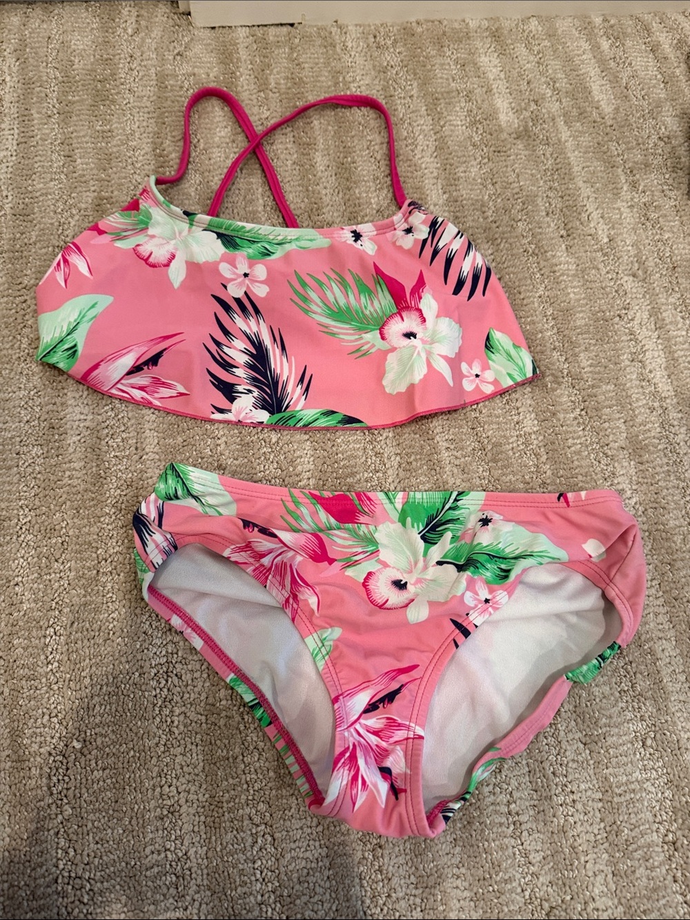 Girls' Pink Tropical Floral Swim Bikini Set